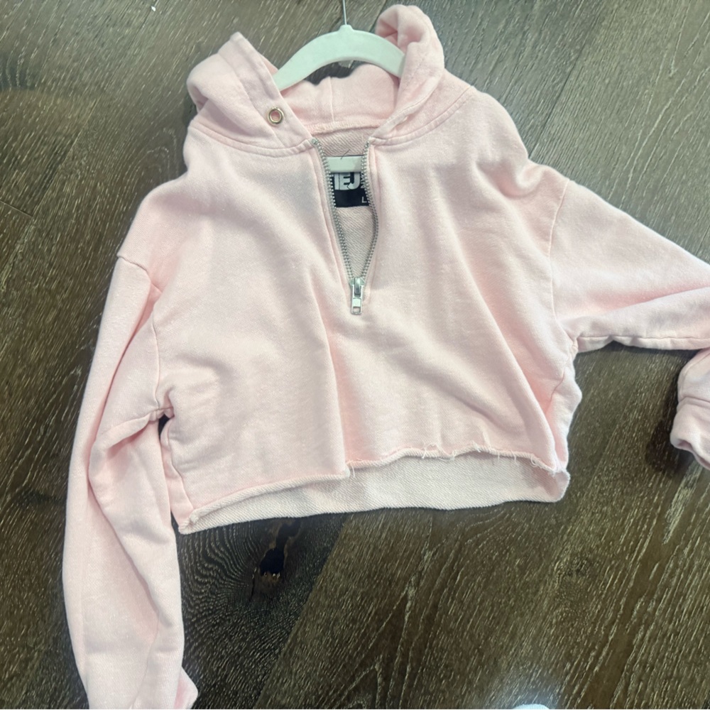 Katie J Pink Cropped Zip-Up Sweatshirt L